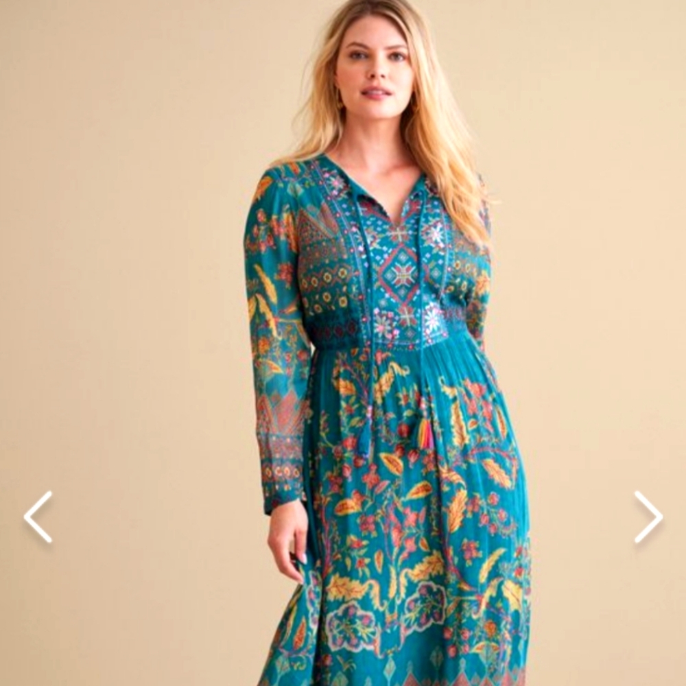 Soft Surroundings Teal Floral Paisley Maxi Dress